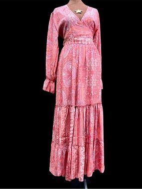 Dreamy Boho Pink Paisley Tiered Maxi Dress